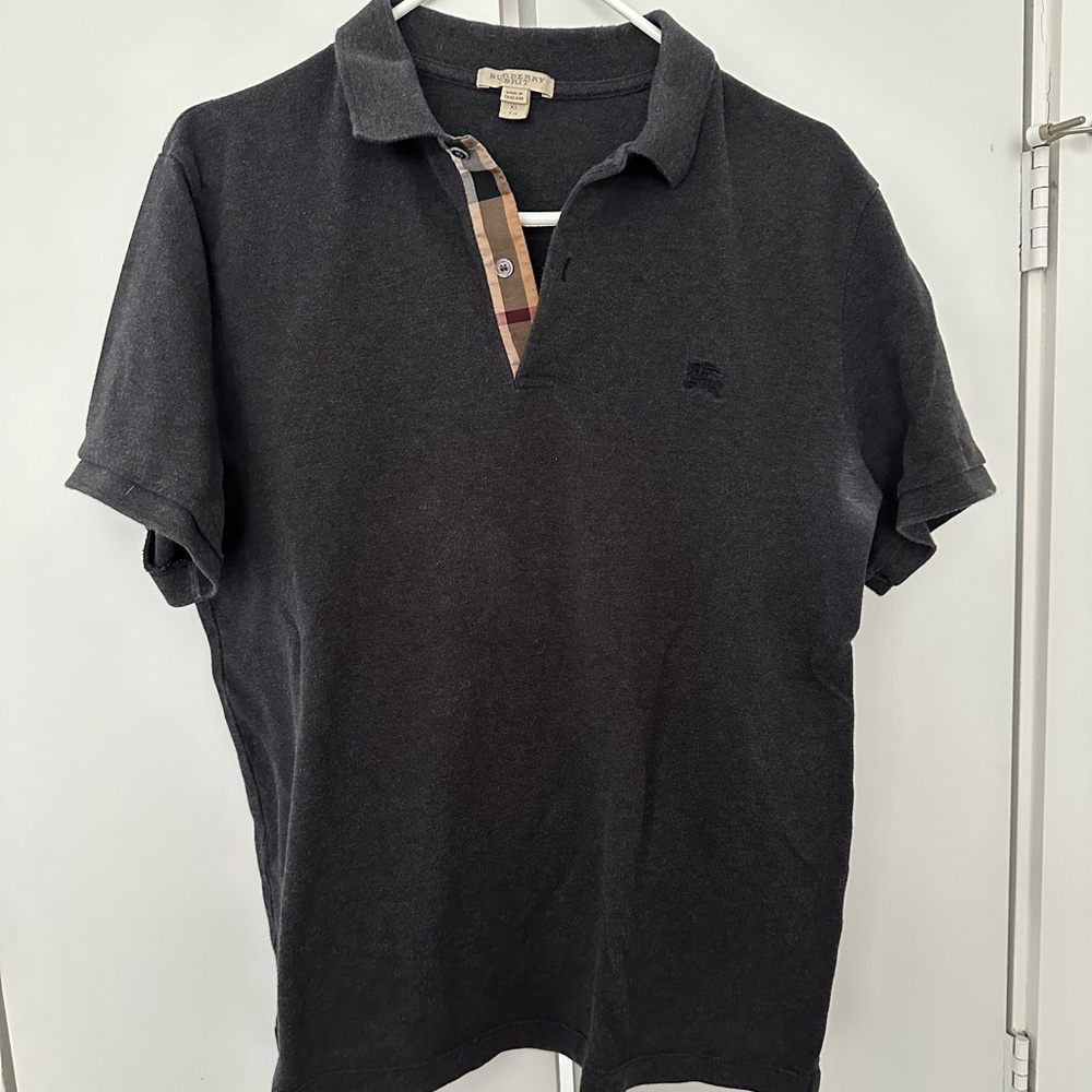 Burberry Black Polo Shirt with Check Collar